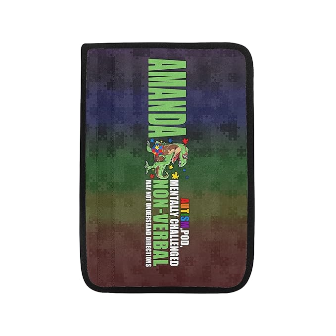 Autism POD Non Verbal Colorful Personalized Name Dinosaur Autism Awareness Seat Belt Cover for Kid Family Special Need Autistic Medical Alert Car Cushion Cover Support Autism Gift 42