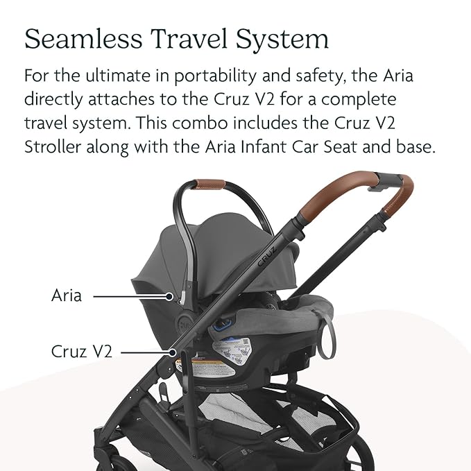 UPPAbaby Travel System, Includes Cruz V2 Stroller + Aria Lightweight Car Seat Combo - Toddler Seat, Rain Shield, Storage Bag, Car Seat, Base + Infant Insert Included - Greyson (Charcoal Mélange)