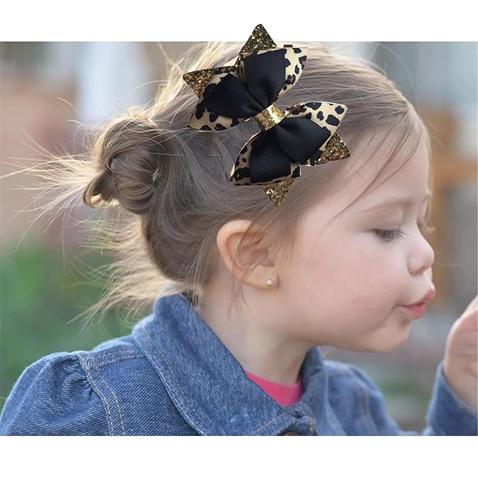 Glitter Leopard Hair Bow Clips for Girls Women Leopard Bow hairpin Hair Accessories.(FJ119) (B)