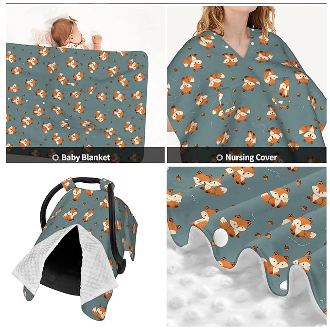 Kiuloam Cute Fox Pine Cone Baby Car Seat Canopy, Nursing Cover for Mom Breastfeeding Scarf, Infant Car Seat Cover/Multiuse Baby Stroller Covers for Babies Boys Girls
