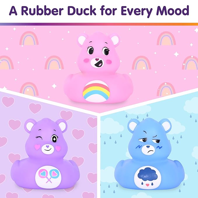 Care Bears Rubber Ducks – Collectible Character Toys for Bath, Gifting, and Car Dashboards – Cheer Bear, Grumpy Bear & Share Bear – 3 Pack