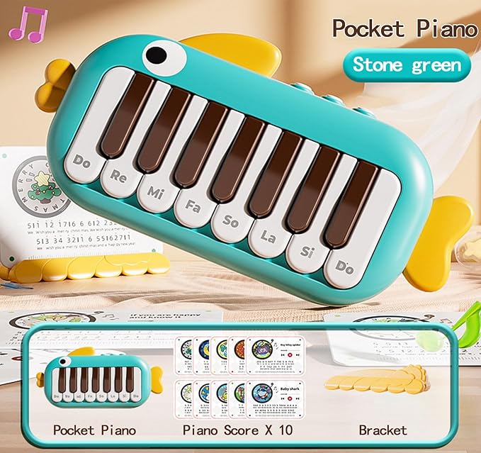 Baby Musical Piano Toys for Toddler 3 4 5, Busy Board with Music & Light, Birthday Toy for Infant Toddler 3 Years and Older Boy Girl Gifts (Green-Fish)