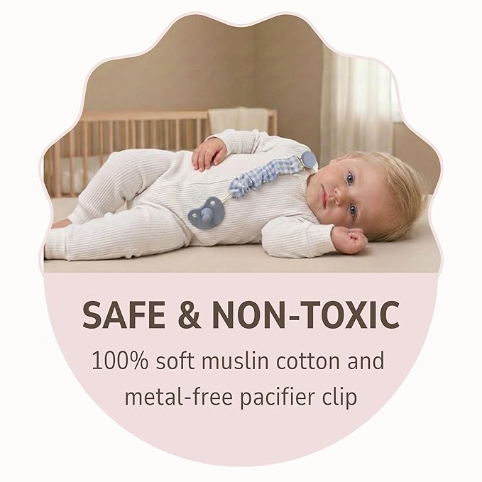 Muslin Cotton - Metal-Free Pacifier Clips, Lightweight and Secure Pacifier Holder for Babies (Ocean Bleu) - Mila & Lulu