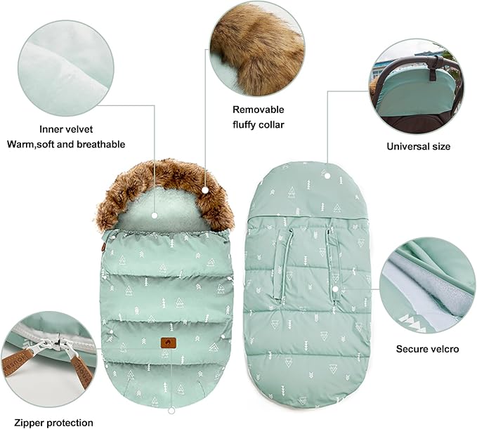 HOUSBAY Baby Stroller Bunting Bags Stroller Footmuff Universal Sleeping Bag Winter Outdoor Hooded Bunting Bag Windproof and Water-Resistant Suitable Below 5 ℃