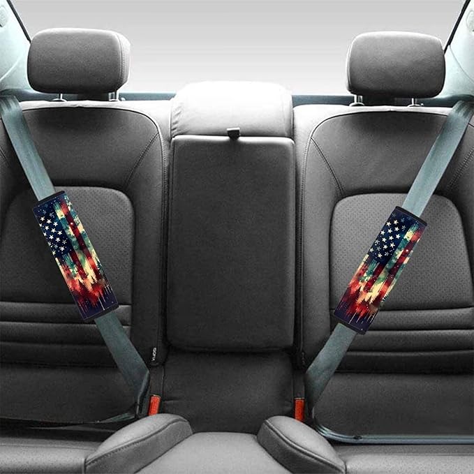 AFPANQZ American Flag Painting Car Seat Belt Pads Covers Harness Vehicle for Adults Kids 1 Pair/Set Safety Seatbelt Cushion Pad Cute Shoulder Straps Pads for Bags