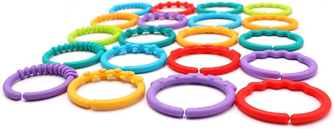 24 Pack Baby Teether Rings Links Toys Colorful Round Connecting Ring for Rattle Strollers Car Seat Travel Toys - Suit for Baby, Infant, Newborn, Kids(Rainbow Colors)