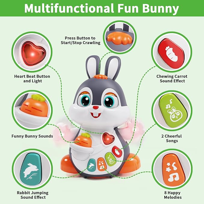 Baby Musical Easter Bunny Toy Dancing Crawling Tummy Time Toys, Light Up Infant Toys 0-3-6 6-12 12-18 Months Birthday Easter Gifts for 1 Year Old Boy Girl Learning Baby Easter Basket Stuffers