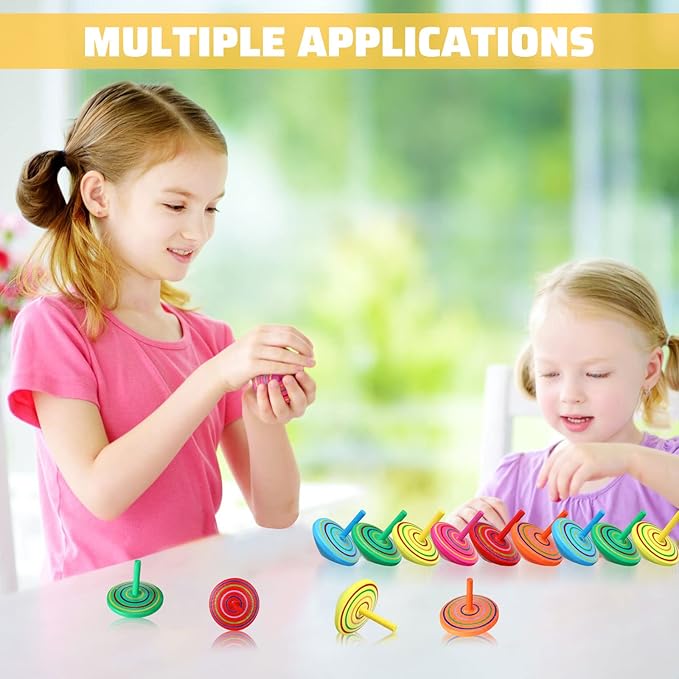 Lenwen 200 Pcs Wooden Spinning Top Colorful Rainbow Gyroscope Novelty Educational Spinning Toy Wood Painted Spinner for Kindergarten Family Games Party Favors Gifts for Girls Boys