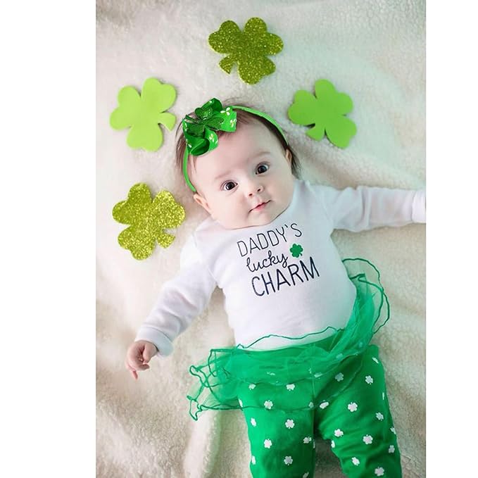 7PCS Lucky Shamrock Hair Accessories - Hair Bows Clips and Costume Accessories for Girls and Women