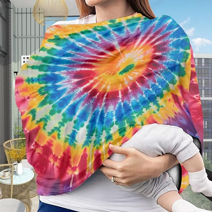 Youngerbaby Tie Dye Nursing Cover for Newborns Breastfeeding Cover Scarf Baby Car Seat Covers Infant Stroller Cover Carseat Canopy for Girls and Boys Full Coverage