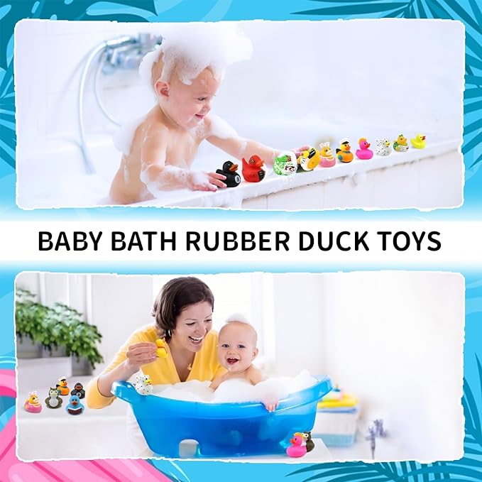 24 Pcs Rubber Ducks, 2.75 Inch Assorted Floater Ducking for Kids, Baby Rubber Ducks in Bulk Bath Toy,Ducks for Cruise Party Favors, Baby Birthday Shower Classroom Gifts
