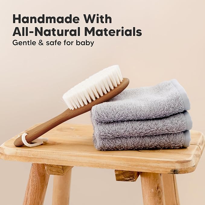 Wooden Baby Hair Brush for Toddler Girls, Boys - Cradle Cap Brush for Babies, Soft Goat Bristles, Perfect Gentle Scalp Newborn Comb for Infant, Girls, Boys, Bath Essentials(Dark Walnut, Regular)