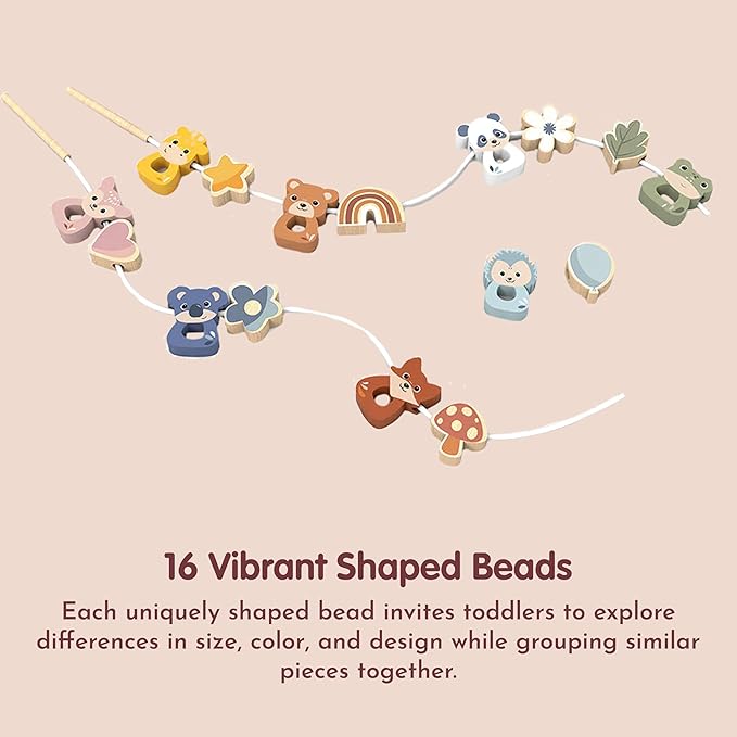 SPEEDY MONKEY Wooden Lacing Beads Set for Toddlers 24m+ | Animal Threading, Sorting & Stacking Toy | Fine Motor Skills & Hand-Eye Coordination | Shape, Color & Pattern Learning Activity Toy for Kids