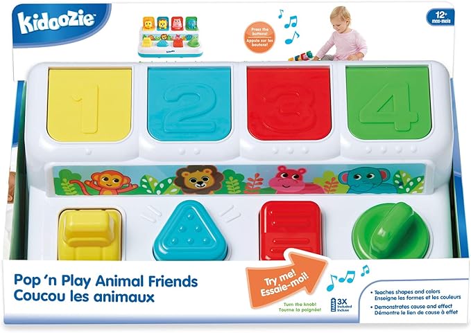 Kidoozie Pop ‘n Play Animal Friends, Pop Up Activity Toy for Learning Colors, Numbers, Animal Names and Sounds; Suitable for Toddlers Ages 12 Months and Older, Small