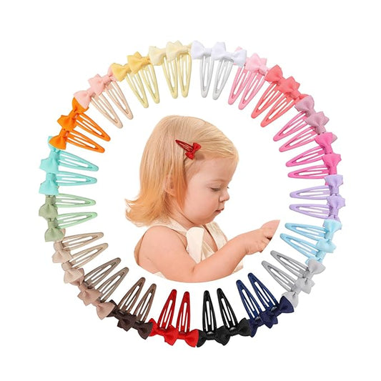 40PCS Hair Bows Clips for Toddler Girls, 2 Inch 20 Colors Grosgrain Ribbon Non Slip Metal Colorful Snap Hair Bows Barrettes for Baby Women Girls Toddler Kids Teens