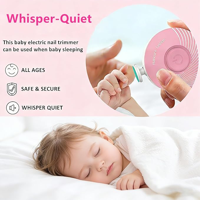 Baby Nail Trimmer Electric Baby Nail File, Baby Nail Clippers, 6 Grinding Heads, Safe Easy Quiet Baby Nail Grooming Care Kit for Newborn Infant Toddler Kids Adult Toes Fingernails (BabyPink)