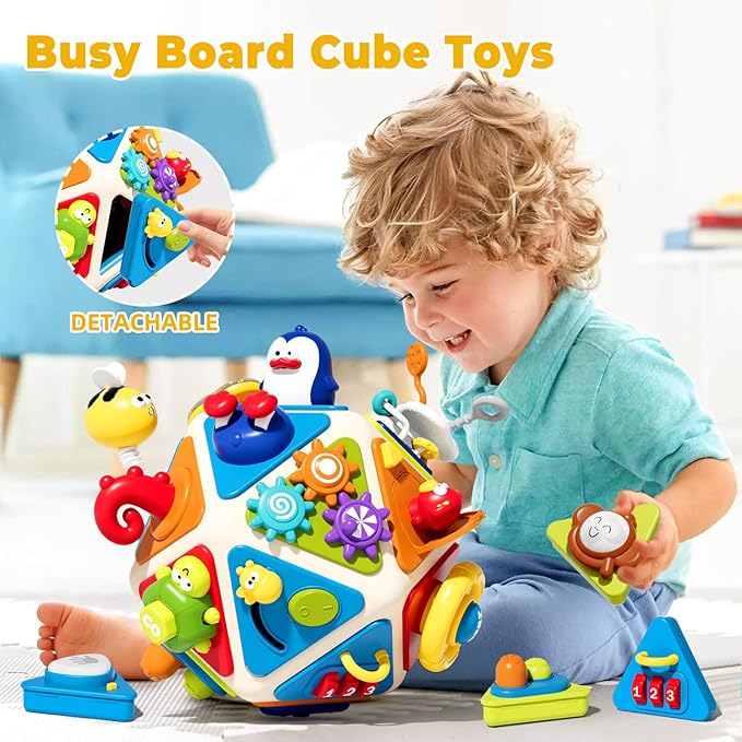 Vanvimen 20-in-1 Toddler Busy Board Activity Cube Toys, Montessori Toy for 1 2 Year Old Boys Girls Kids, Early Educational Active Toy for Toddler 1-3, Christmas Toys Gifts for 1 2 Year Old Boy Girl