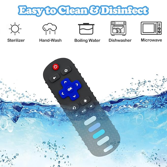 Silicone Baby Teething Toys, TV Remote Teethers for 6-12-18 Months Infant, TV Remote Control Shape Toddlers Silicone Teethers, Chew Toys for Boys and Girls (Black)