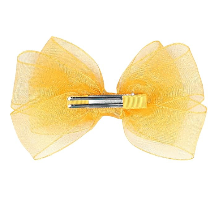 5.5-Inch Organza Double Hair Bows Alligator Clips Hair Accessories for Girls Toddler Kids Children Teens -Yellow
