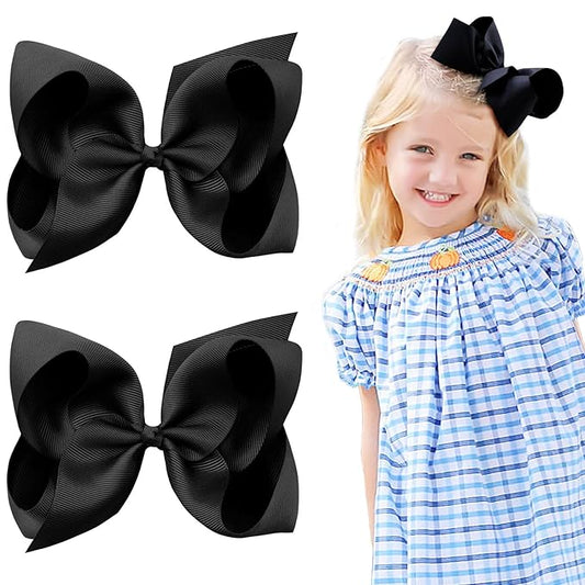 2PCS Oaoleer Black Layered Grosgrain Ribbon Alligator Clips Hair Barrettes for Baby Girls, Infants, Toddlers, Kids, and Teens (6inch-Type A, Black)