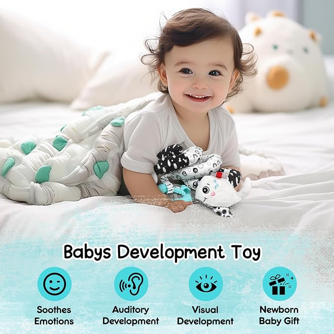 GKDOMS Baby Spiral Hanging Stroller and Car Seat Toys Black and White High Contrast Sensory Toy Newborn Plush Activity Toys Party Favors Quality Gifts for Baby Shower-Whale