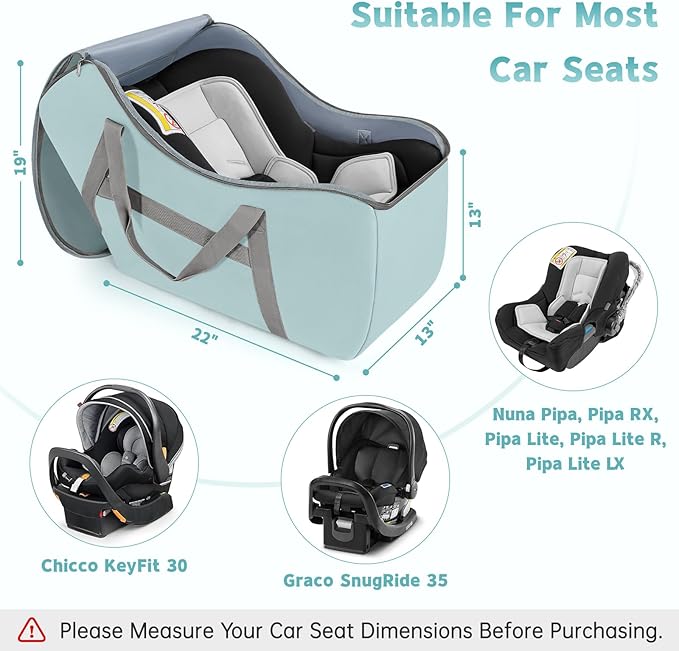 Padded Car Seat Bag Compatible with Most Nuna Pipa Car Seats UPPAbaby MESA V2 without Base & Chicco KeyFit 30 and Base, Car Seat Travel Bag for Airplanes, Light Cyan