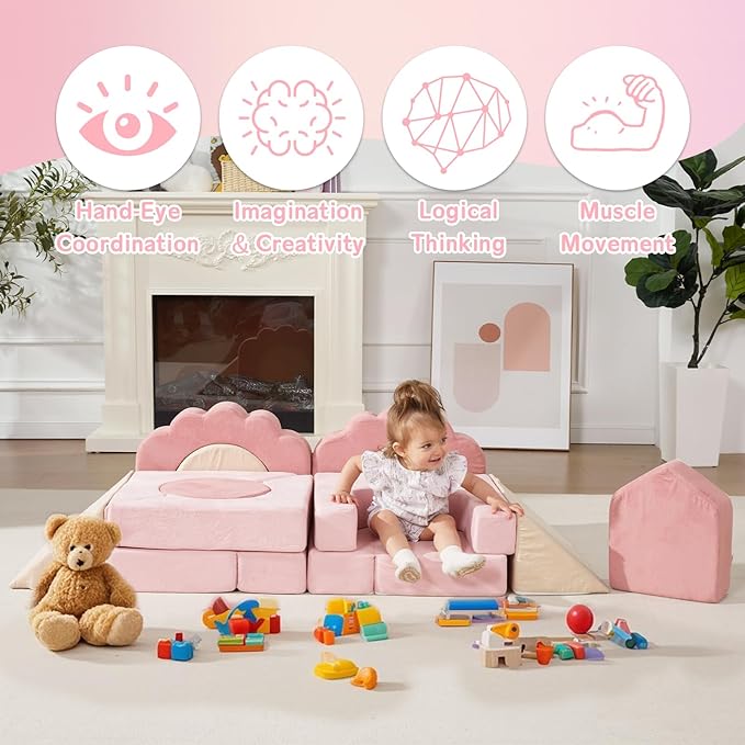 Foam Climbing Toys for Toddlers, 13pcs Climb and Crawl Activity Playset, Soft Play Climbing Blocks for Toddlers, Indoor Crawling Sliding Toys, High-Density Foam Play Structures for Playroom