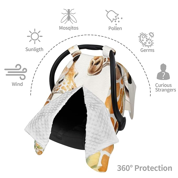 Personalized Winter Carseat Cover for Baby Custom Name Car Seat Canopy for Newborn Baby Boys Girls 2 in 1 Mom Nursing Breastfeeding Covers Giraffe Minky Baby Carrier Stroller Covers