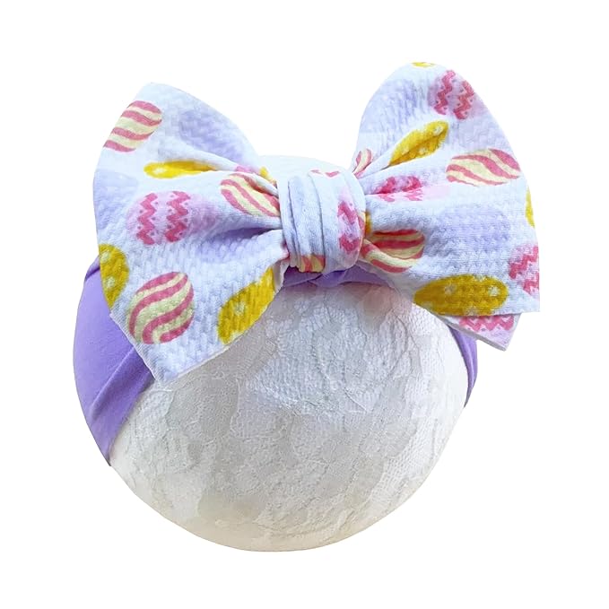 Easter Bunny Headband for Baby Girl, Turban Nylon Elastic Hair Band with Flower Bow, Newborn Infant Toddler Easter Hair Accessories (Y16, FZ)