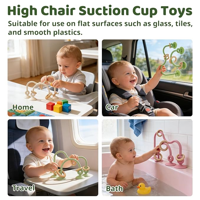 Baby High Chair Suction Toys Teething Chew - Silicone Apple Teething Relief Toys Silicone Teethers Table Toys, Food Grade Silicon for 6 12 18 Months(Green)