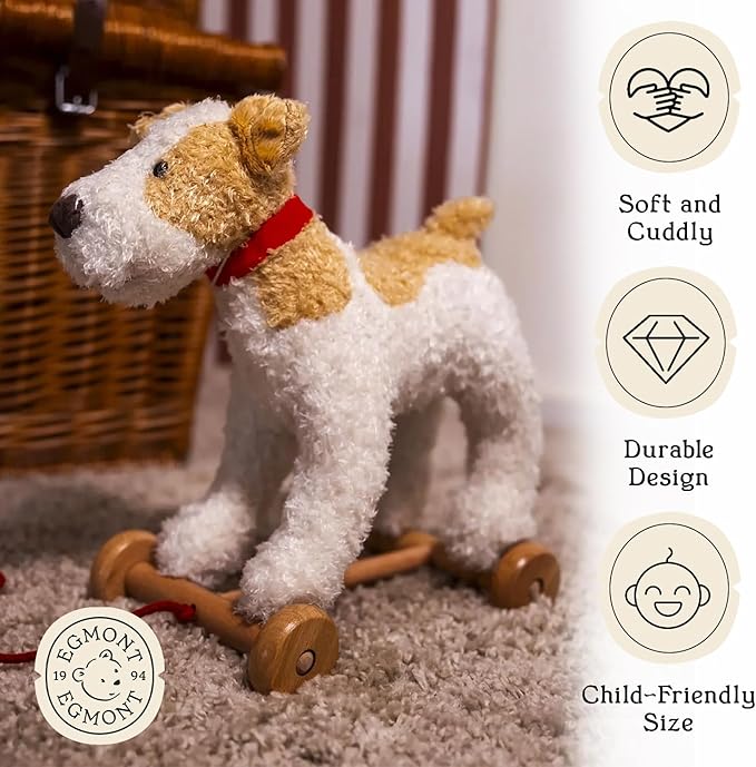 Egmont Toys Eliot Wooden Pull Dog – Montessori Toy for 1 Year Old, Plush Dog Pull Along Set on Wheels, Toddler Pull Puppy, Wooden Soft Plush for Boys and Girls, Educational Baby Drag Along Gift
