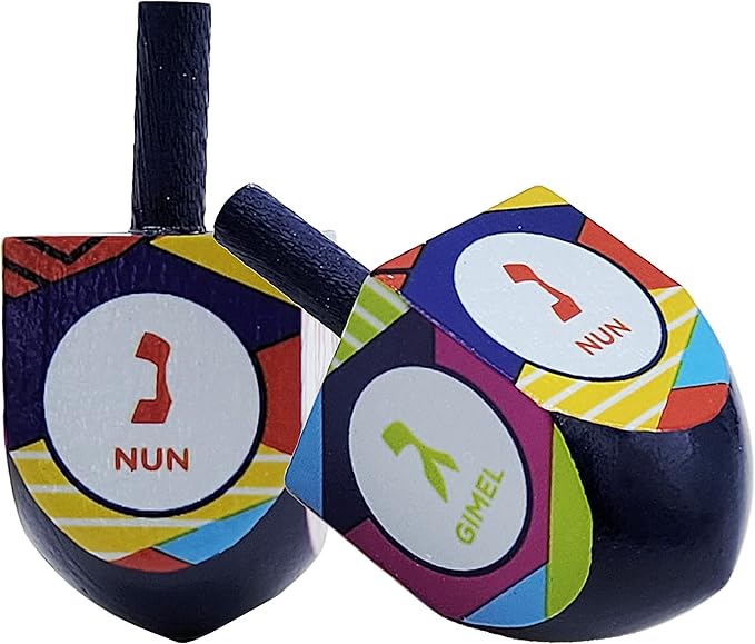 The Dreidel Company Multi Colored Hand Painted Wooden Dreidels, The Hanukkah Game, Let's Play Dreidel (4-Pack)