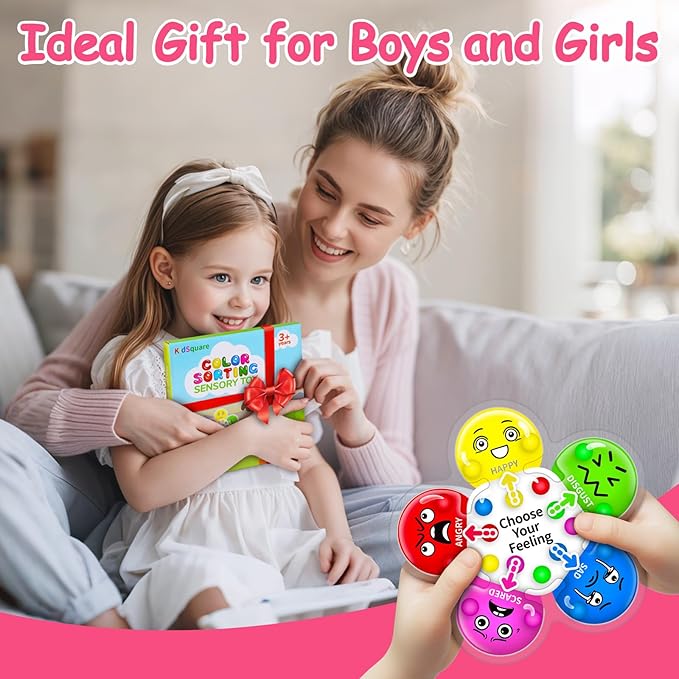 KidSquare Color Sorting Sensory Toys for Kids with Autism, Autistic 5-7, Gifts for Kids, Feelings Wheel Social Emotional Learning Activities, Fine Motor Skills Calming Fidget Toys, Ages 3+