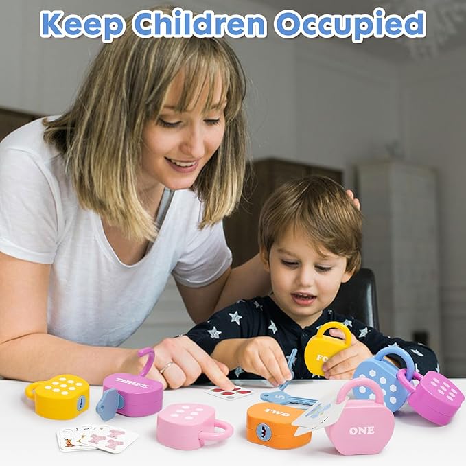 10 Sets Lock and Key Sensory Toy, Number Counting & Matching Math Games, Preschool Learning Activities, Educational Montessori Toddlers Toys for 3 Year Old