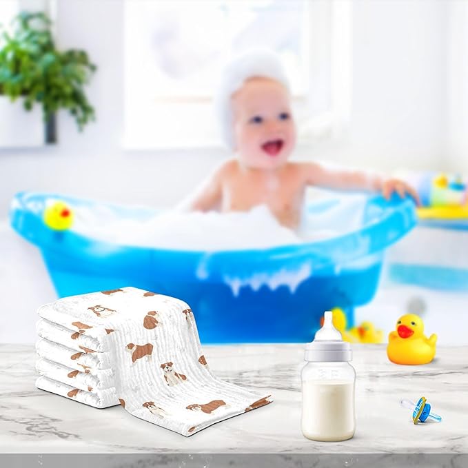 vvfelixl Baby Cotton Washcloths English Bulldog Infants Bath Towel for Unisex Puppy Face Towels for Newborn, Natural Baby Wipes Delicate Skin, 11.8 X 11.8 inch, one sizex5