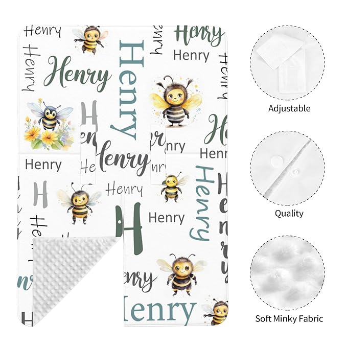 Personalized Baby Car Seat Cover Custom Name CarSeat Canopy Customized Bee Newborn Nursing Breastfeeding Cover Minky Baby Blanket Infant Car Seat Canopies for Baby Girls Boys