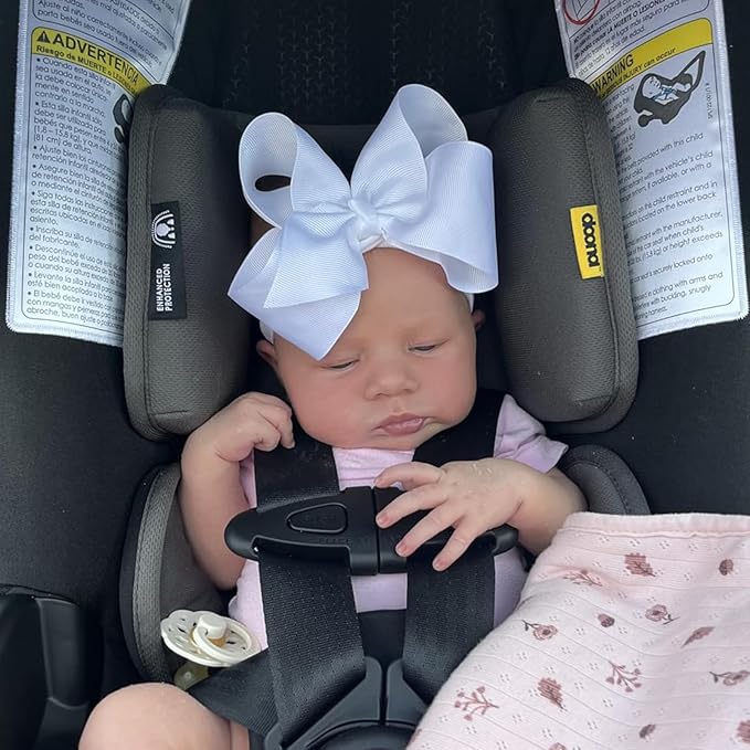 3 Pcs Baby Girls Headband Bows, Soft Nylon Hairbands Cute Big Bow Super Elastic Headband For Baby Girls Newborn Infant Toddlers (Beige Black White, Large)
