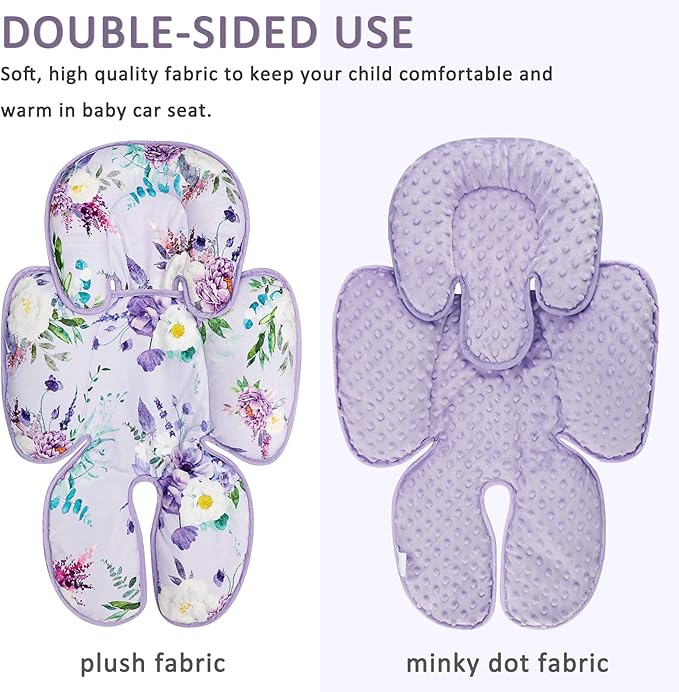 Infant Car Seat Insert & Car Seat Covers for Babies, Purple Baby Car Seat Head Support, Warm Infant Car Seat Cover, Windproof, Floral