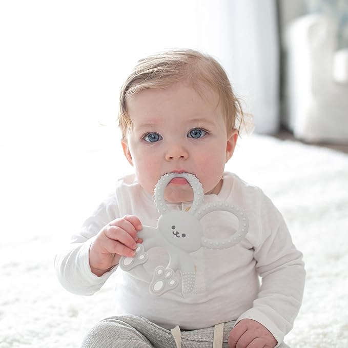 Dr. Brown's Flexees Gray & Pink Bunny Silicone Baby Teethers, BPA Free, for 3 Months+ Babies