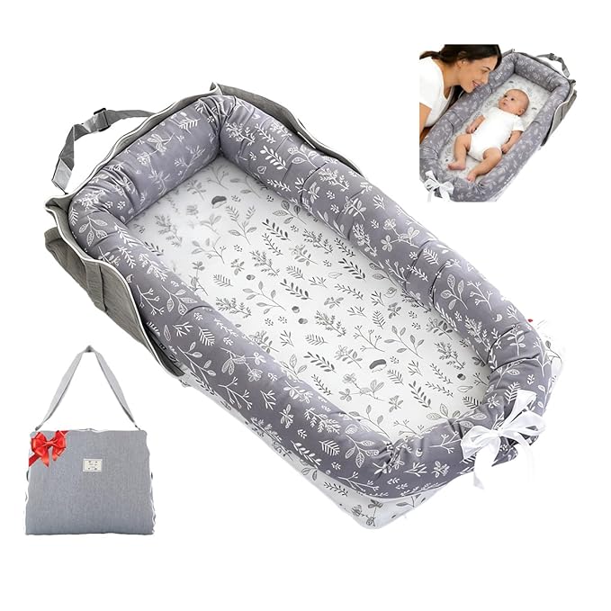 Baby Lounger for Newborn Portable Bag,Baby Play Mat Tummy Time with Strap,Awake-Time Pad Newborn Lounger Adjustable to 0-24 Months Home Travel(Calm Sprig)