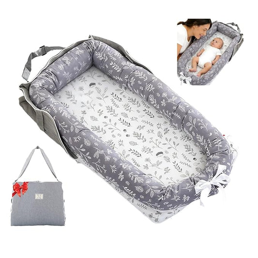 Baby Lounger for Newborn Portable Bag,Baby Play Mat Tummy Time with Strap,Awake-Time Pad Newborn Lounger Adjustable to 0-24 Months Home Travel(Calm Sprig)