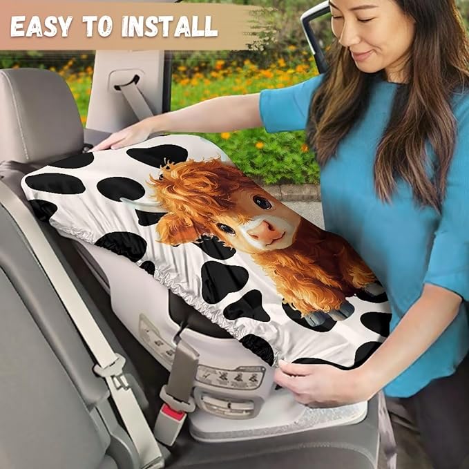 Car Seat Sun Shade Cover Cute Highland Cow Car Seat Protector for Child Car Seat, Universal Fit, Keeps Baby's Carseat at Cooler Temperature, Blocks Out Heat & Sun UV Covers