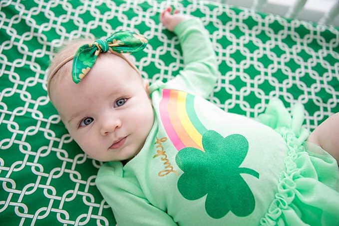 SheetWorld Baby Fitted Square Play Yard Sheet Fits Joovy 38 x 38 inches, 100% Cotton Woven Sheet, Unisex Boy Girl, Green Links, Made in USA