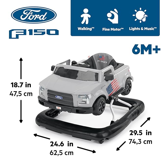 Bright Starts Ways to Play Walker - Ford F-150, All American, 4-in-1 Walker for 6 Months and Up, 2 Can Play At Once