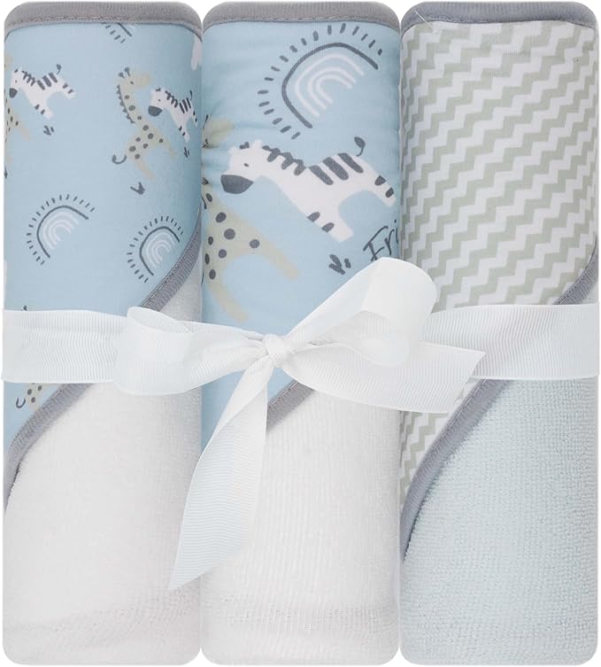 Hooded Baby Towels 3-Pack – Soft Baby Bath Towels with Hood for Newborns & Toddlers, Baby Hooded Towel Set, 30" x 26" (Zoo Friends)