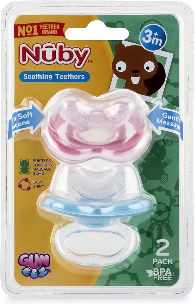 Nuby 2-Pack Gum-EEZ Pacifier Teethers, Colors May Vary