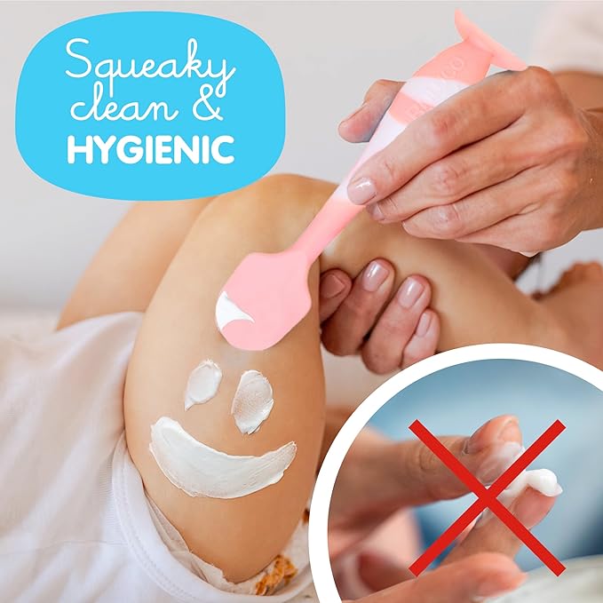 Bumco Baby Bum Brush + Mini Baby Diaper Cream Spatula with Case - BPA-Free Silicone Diaper Spatula with Suction Cup, Wipe-Clean, Mom-Invented Butt Paste Applicator (Pink Swirl & Gray)