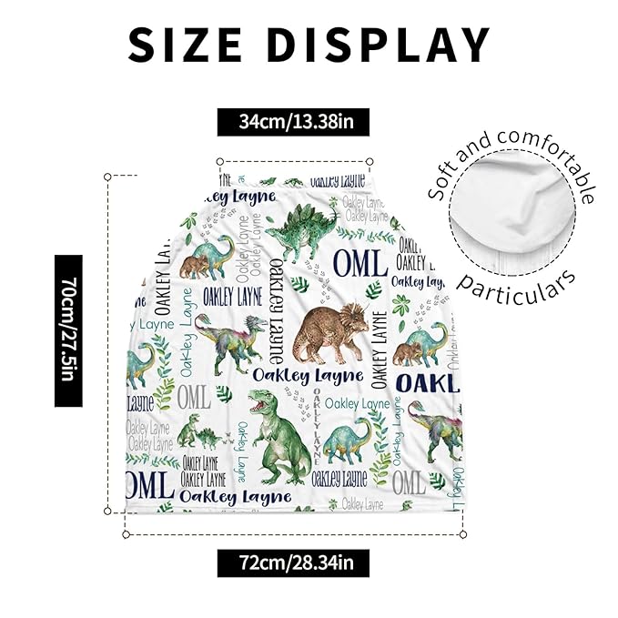 Personalized Baby Car Seat Cover Stroller Canopy: Custom Name Newborn Baby Boy Girl Elastic Animals Nursing Cover for Moms First Birthday Gift Green Dinosaur(one Size)