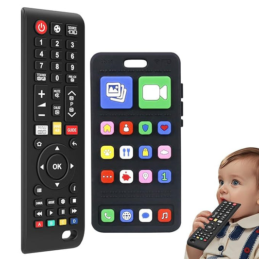 Baby Silicone Teething Toys for Babies 0-6 Months,Phone and Remote Teether Toys for Toddlers 6-12 Months,2 Pack Teether Toys Sensory Toys for Babies,Baby Chew Toys for 6-12-18 Months