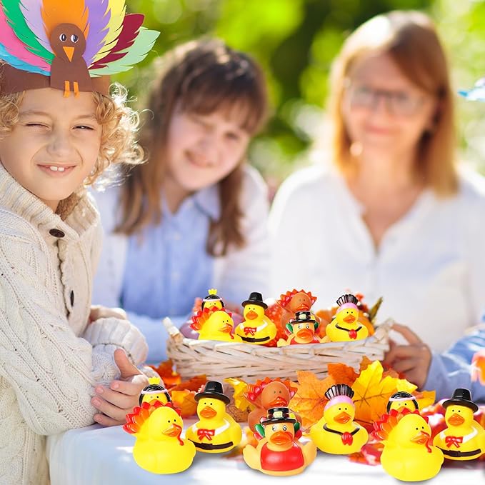 50Pcs Thanksgiving Rubber Ducks Bulk,Thanksgiving Party Favors Rubber Duckies,Mini Duck for Jeeps Ducking Bath Toys,Holiday Goodie Bag Fillers,Birthday Gifts Classroom Game Prizes for Kids